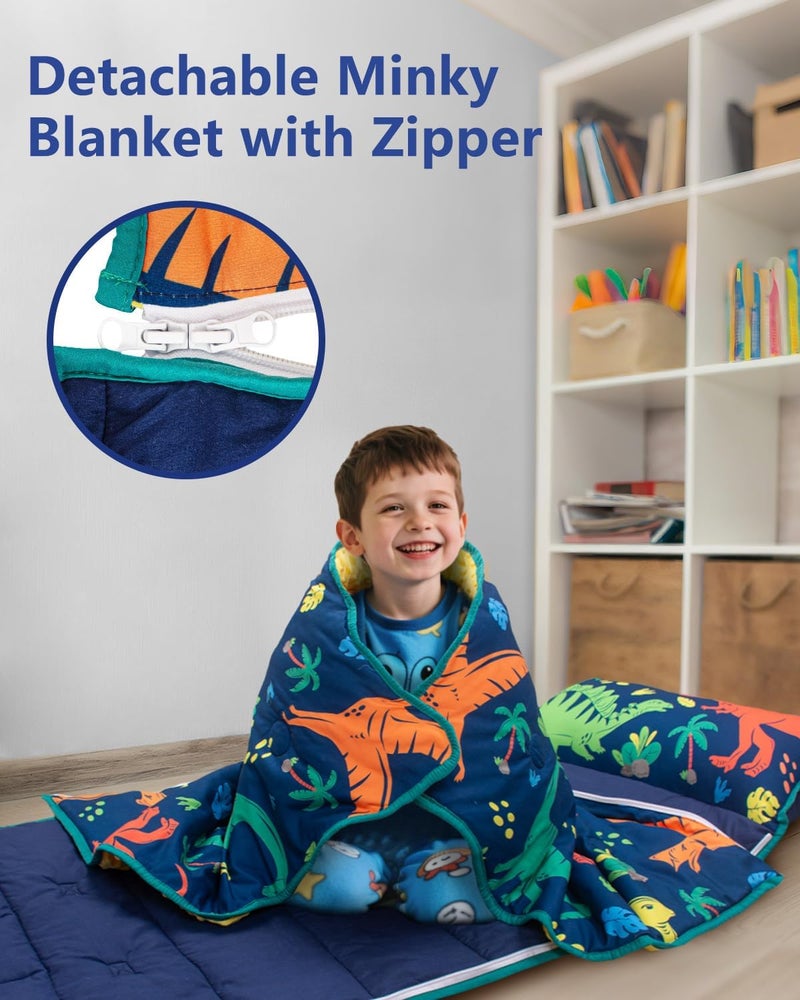 PRIMLECT Toddler Nap Mat with Detachable Blanket and Removable Pillow, Kids Sleeping Bag 55''x35'' for Daycare Preschool Kindergarten, Toddler Sleeping Mat for Boys and Girls - Image 2